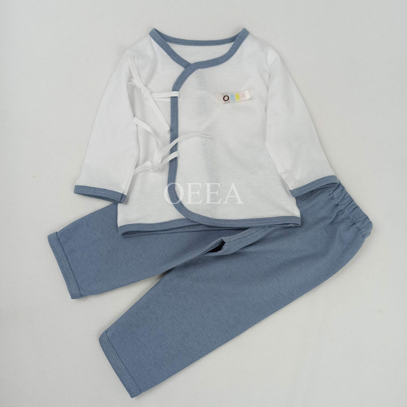 藍色100%純棉夏季嬰幼兒合同衫