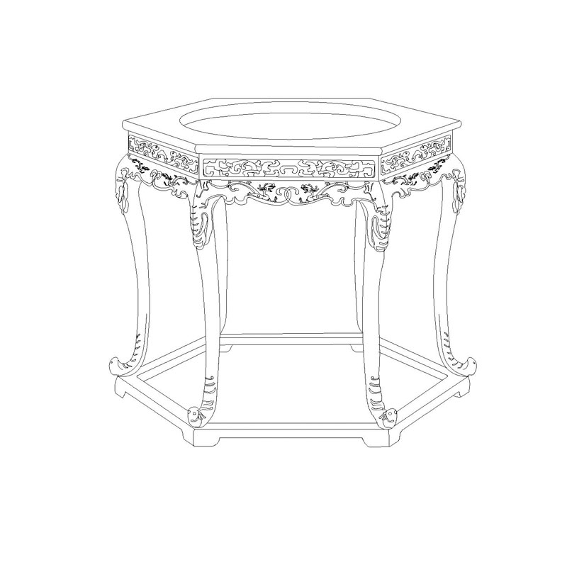 Rosewood Qing hexagonal fire-basin stand with ornamental carving