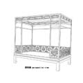 Rosewood Qing six-post canopy bed with front railings and cross lattice